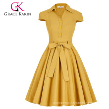 Grace Karin Cap Sleeve Shirt Retro Vintage Style Collar High Stretchy 1950s Cheap Vintage Dress CL010408-2